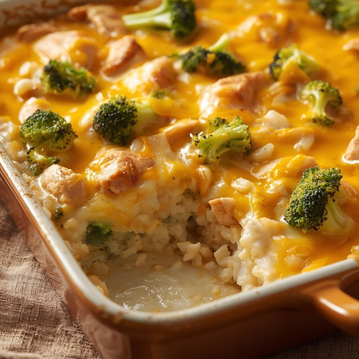 Cheesy One-Pot Chicken Broccoli Rice Casserole