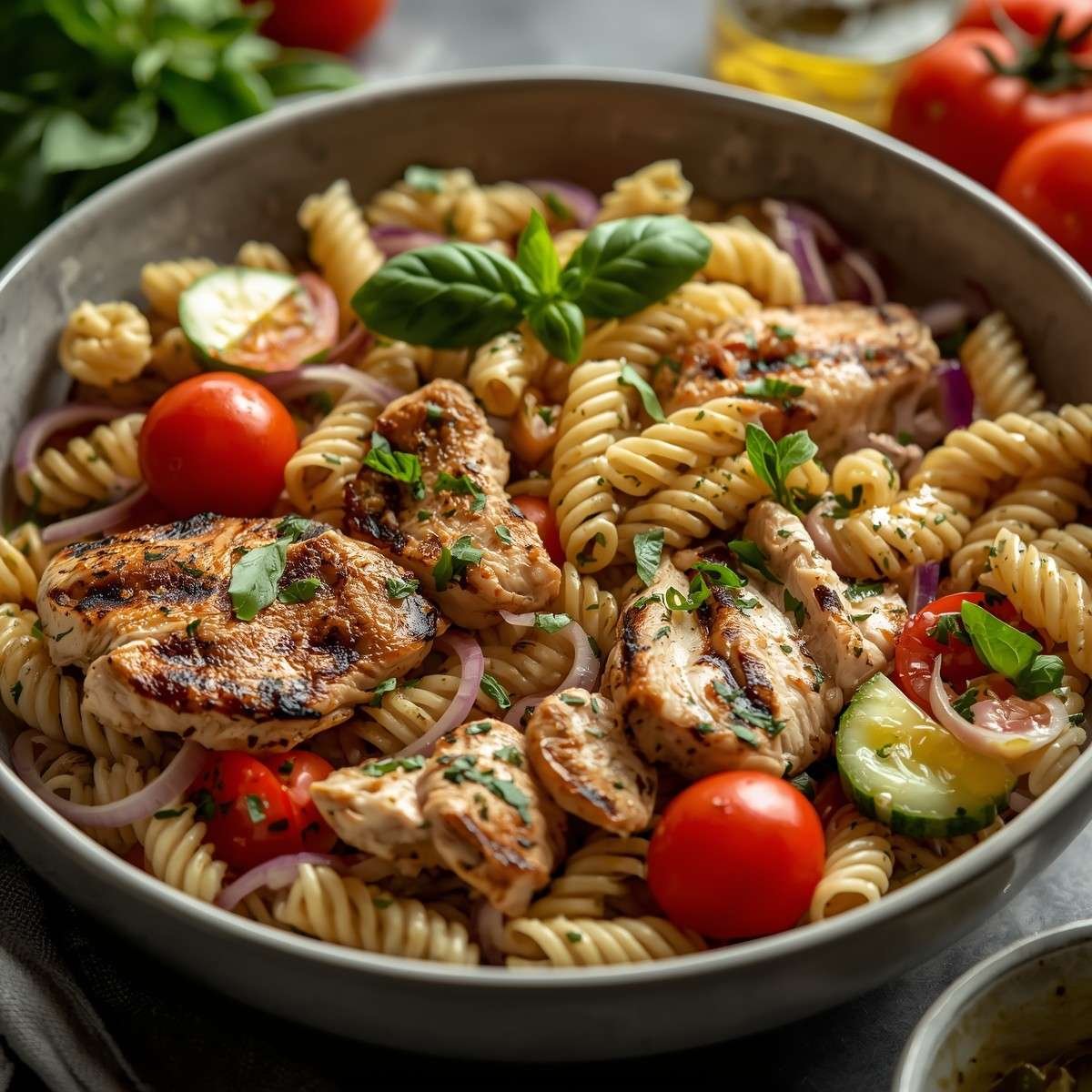 Fresh Mediterranean Chicken Pasta Salad