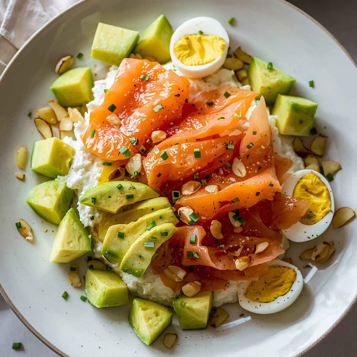 Smoked Cottage Cheese Salmon Avocado Salad