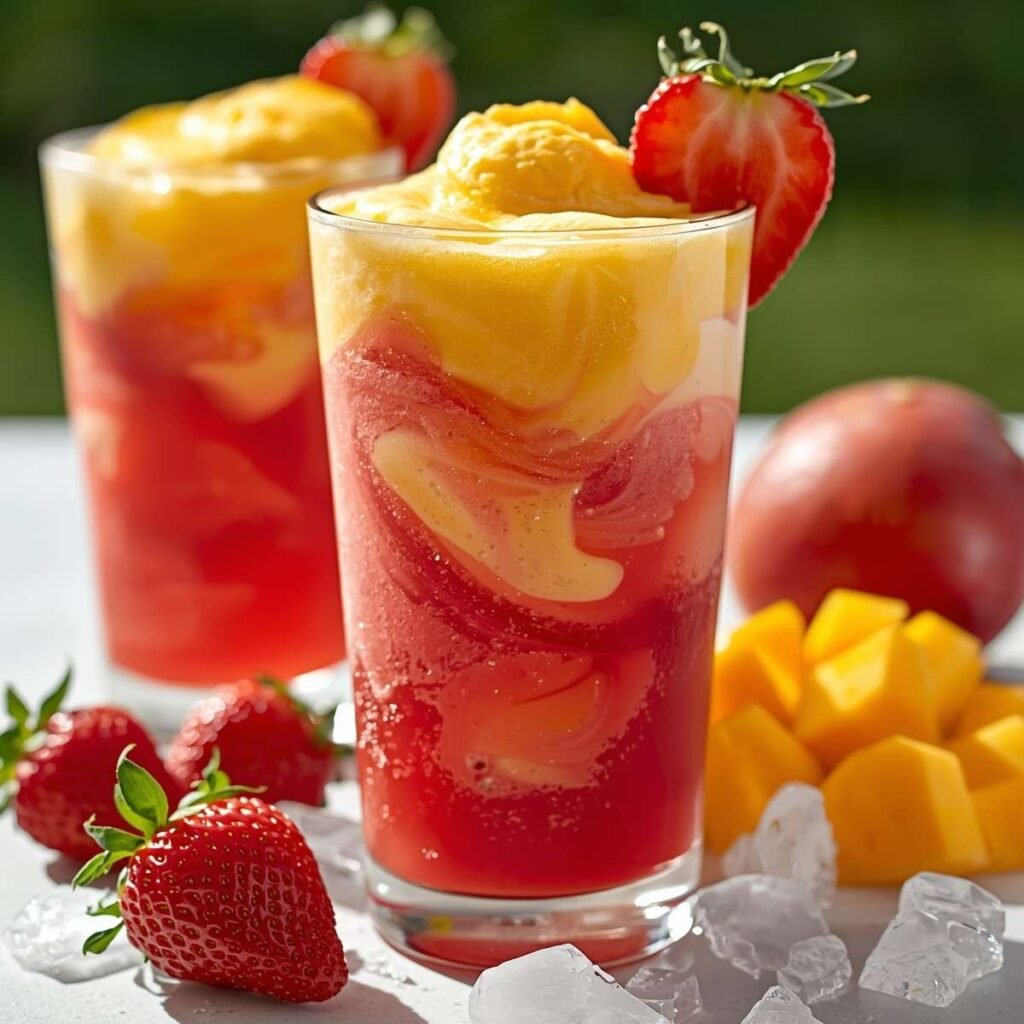 mango strawberry swirled slushie
