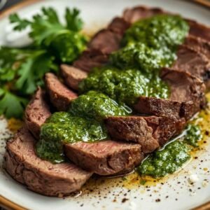 Chimichurri Steak with Garlic Herb Sauce (Juicy & Tender)