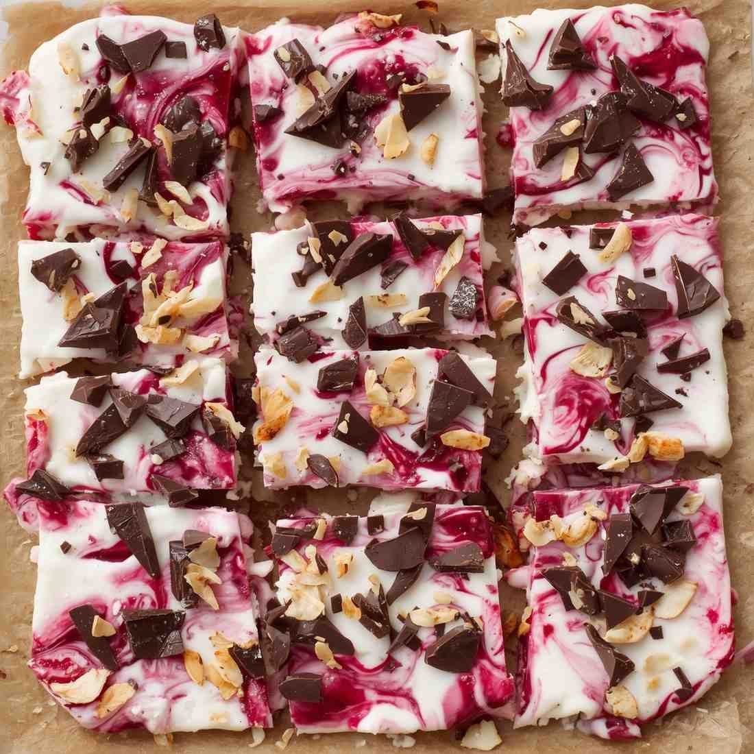 Raspberry Chocolate Coconut Yogurt Bark