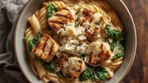 Garlic Parmesan Chicken Pasta Bowl (High Protein)