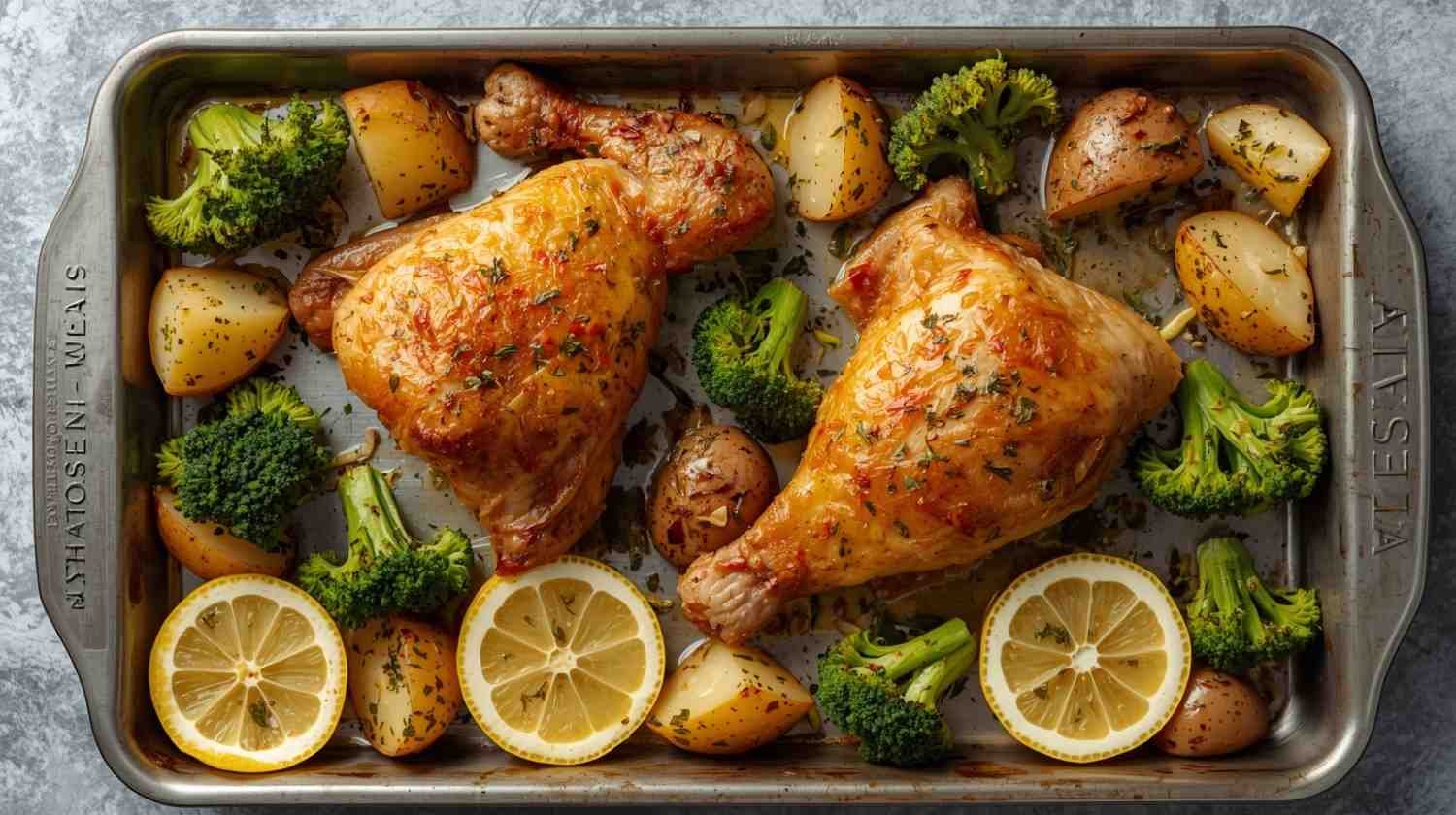 Sheet Pan Lemon Garlic Chicken with roasted baby potatoes & broccoli